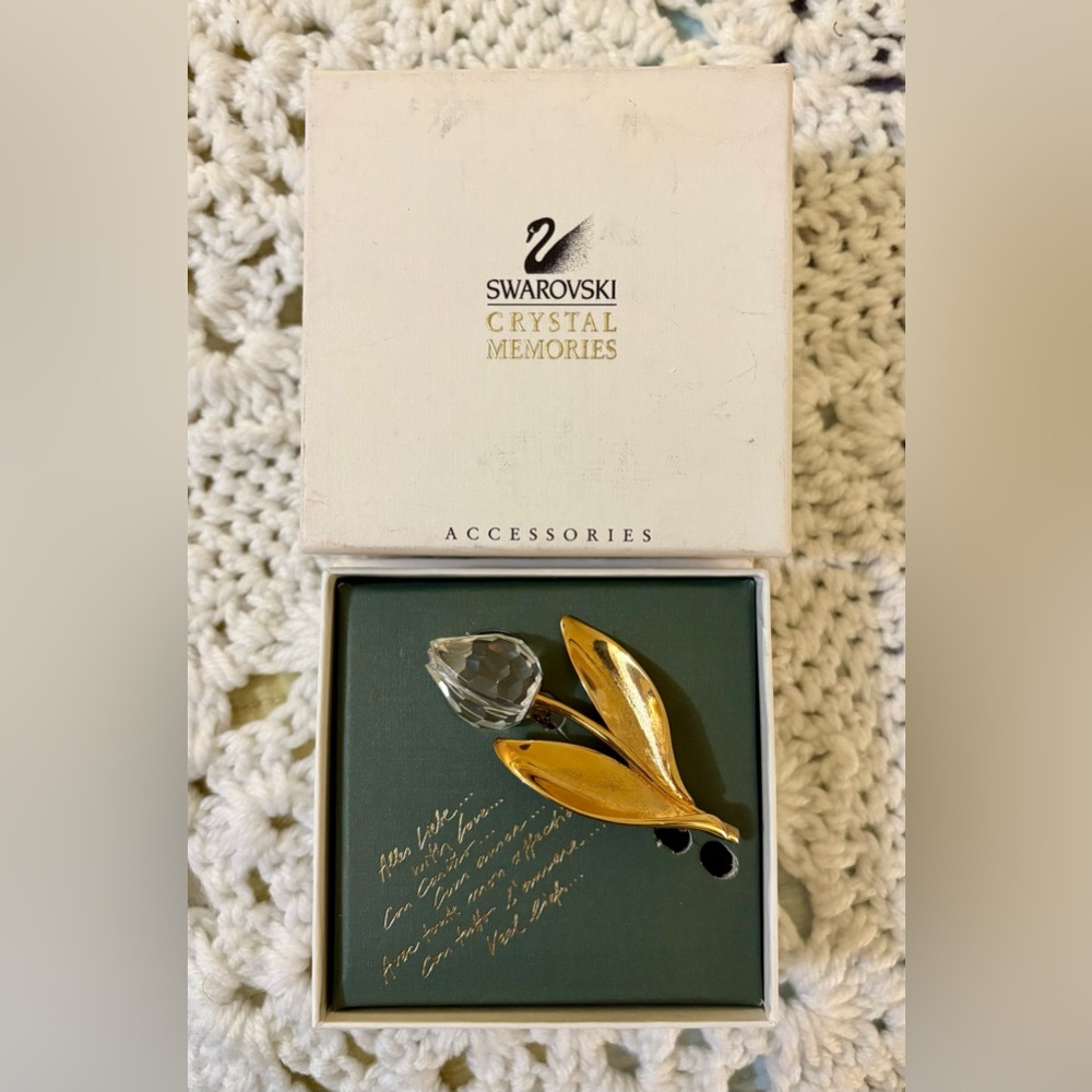 SWAROVSKI Authentic Large Tulip Crystal Brooch with Original Box. EUC